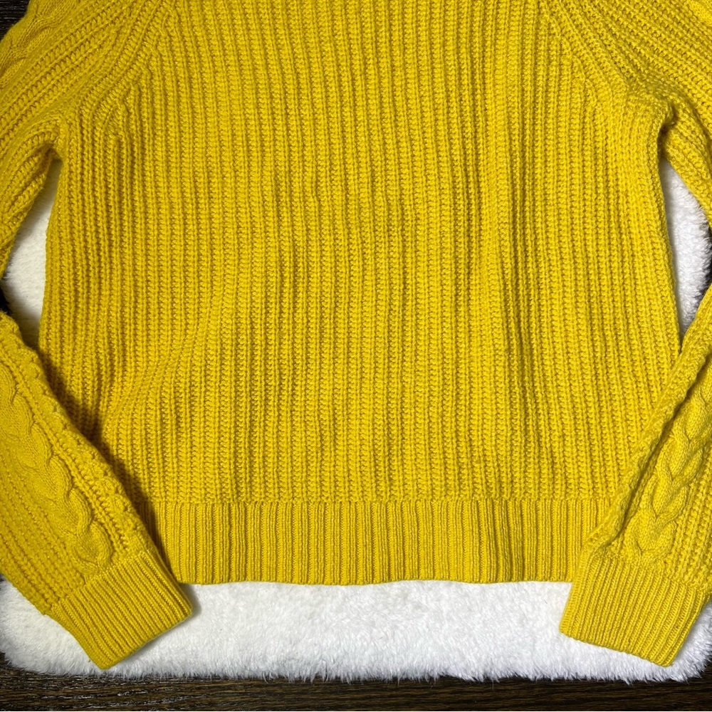 J. Crew Mustard Yellow Pom-Pom Cable Knit Sweater - Picture 9 of 14